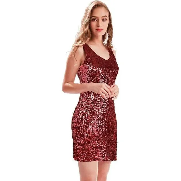 ❤️✨ Plus Size Red Sequin Sparkly Bodycon Sleeveless Party Tank Dress 3XL NWT - Picture 6 of 10